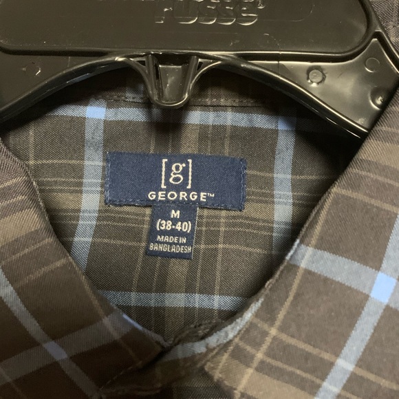 George | Men’s | Short Sleeve, Collared Button Down | Dark Gray & Blue Plaid | M - Picture 8 of 8